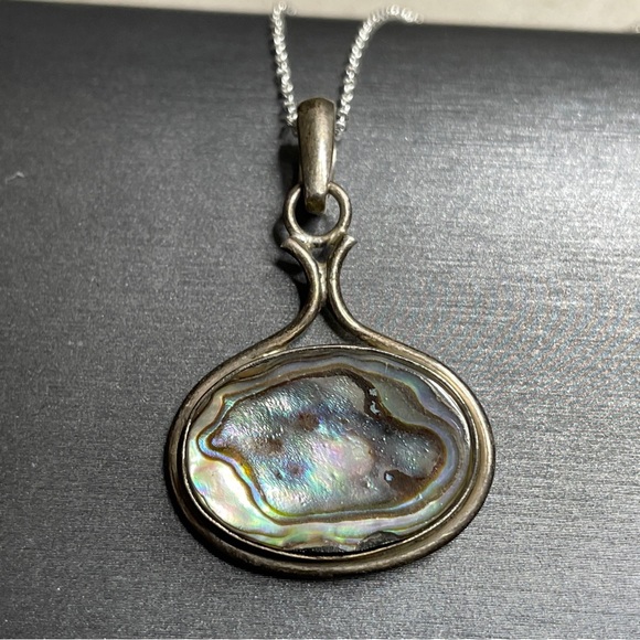 Vintage abalone shell 925 sterling silver large pendant with Mini forming pearl - Picture 2 of 9